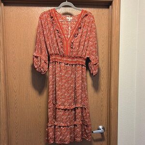 Max Studio Floral Rust Dress Size  Large New With Tags